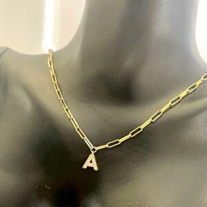 “A” cz initial gold tone necklace